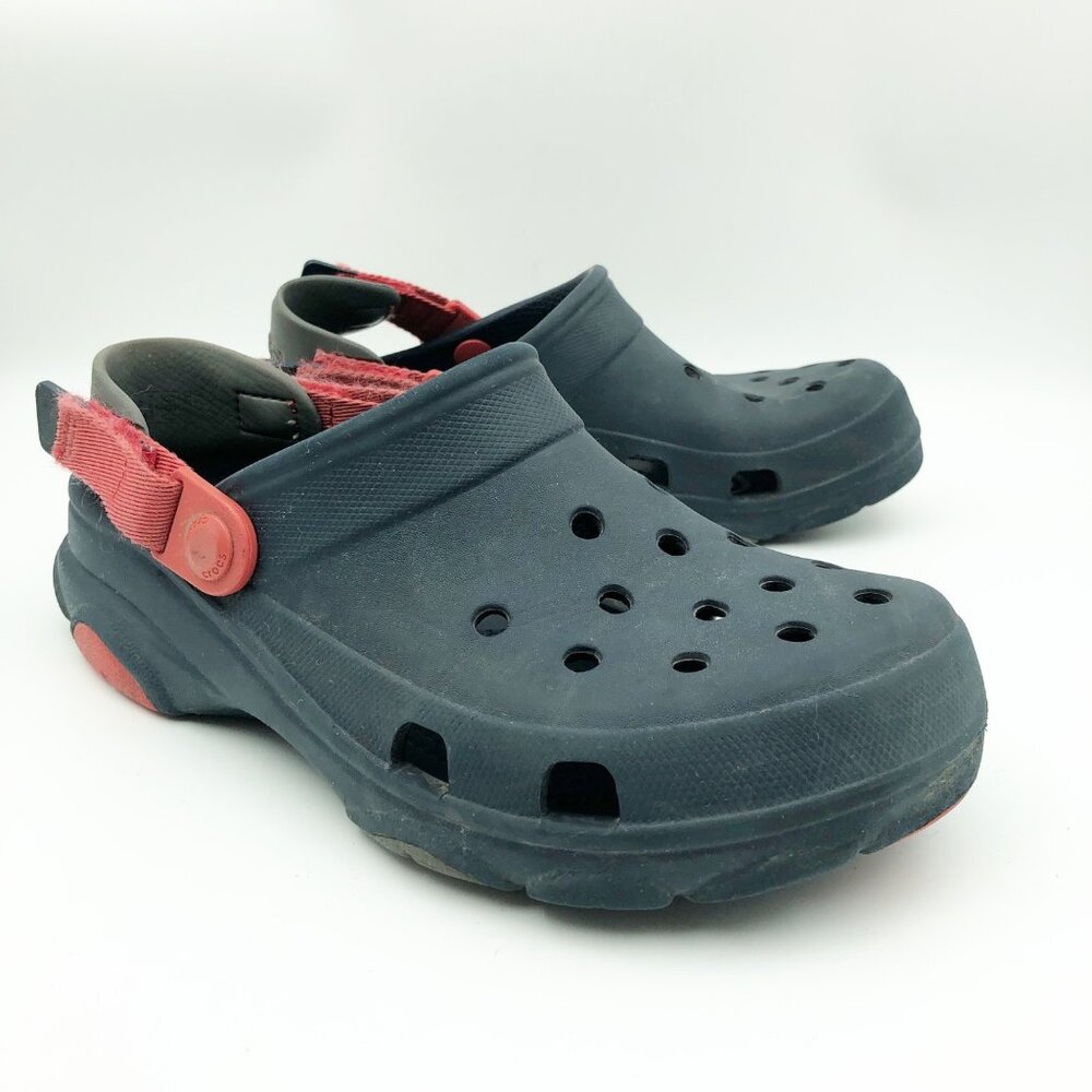CROCS Kids Navy Clogs with Red Heel Strap